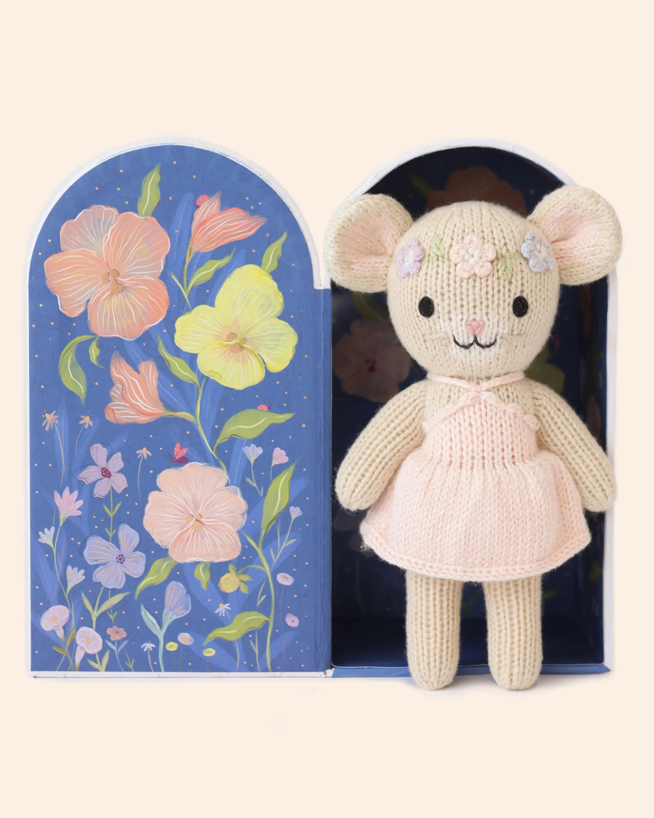 Tiny Emma the Mouse plush toy from Cuddle + Kind, soft and cuddly with detailed features, perfect for children.