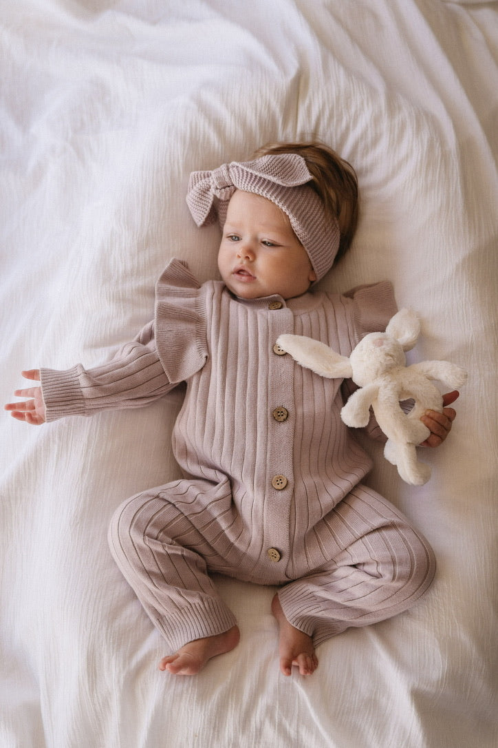 Knitted Frilly Romper (0-6 Months) - Lilac - Bubbadue
