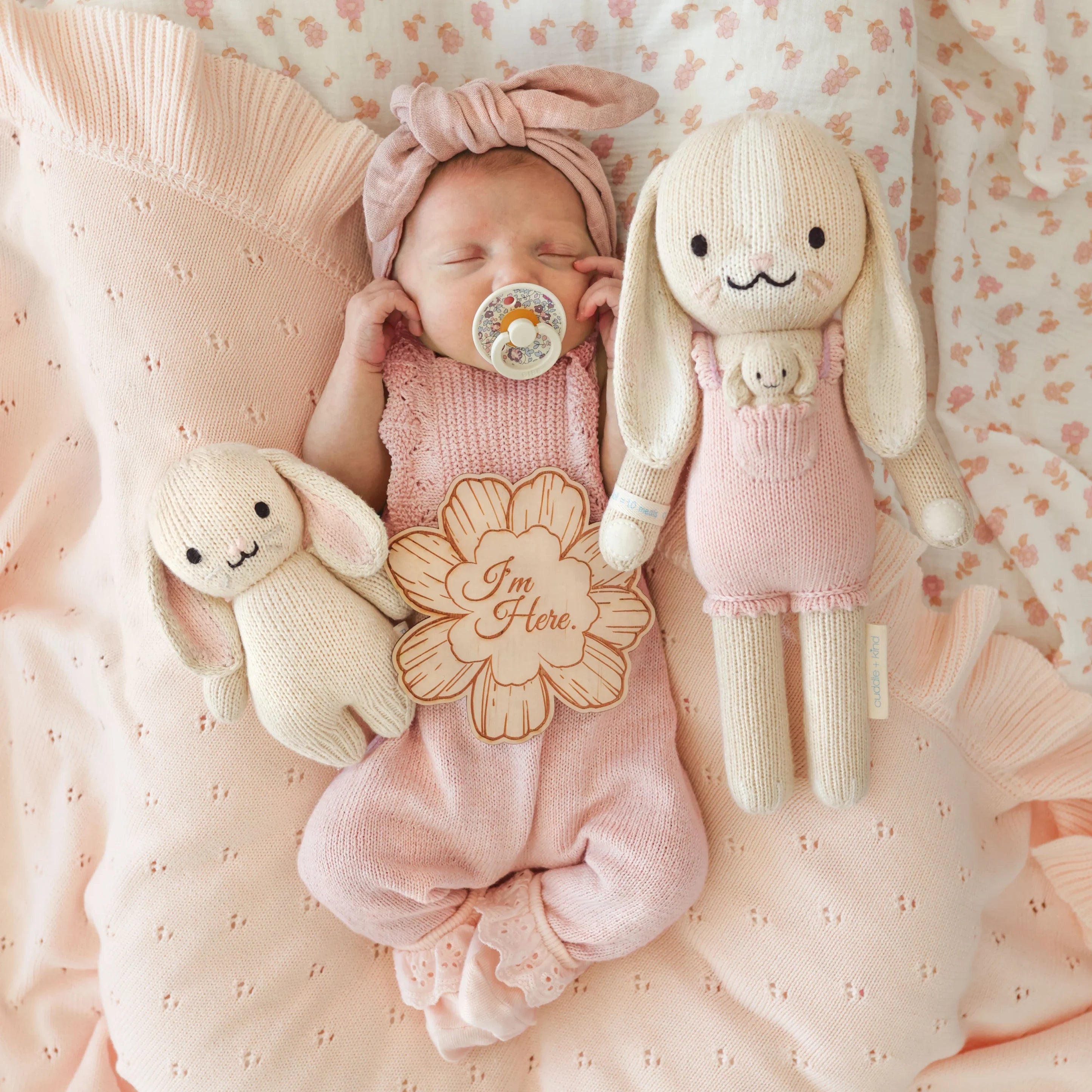 Briar the Bunny in Peony Pink by Cuddle + Kind, soft plush toy with detailed bunny features and a gentle expression.