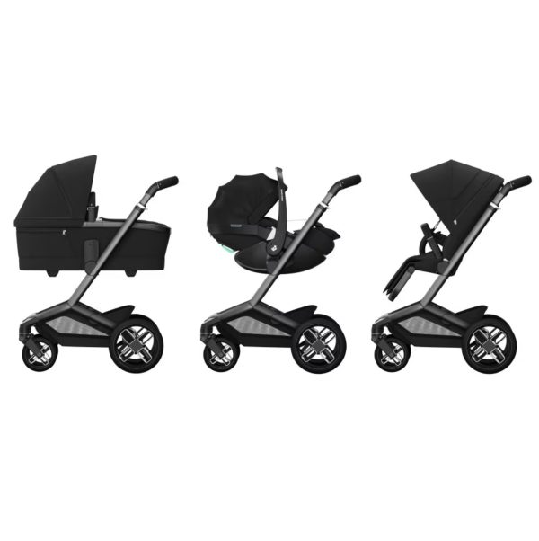 Fame Travel System: Fame Stroller + Pebble 360 Pro Car Seat + Fame Carrycot - Black - Bubbadue