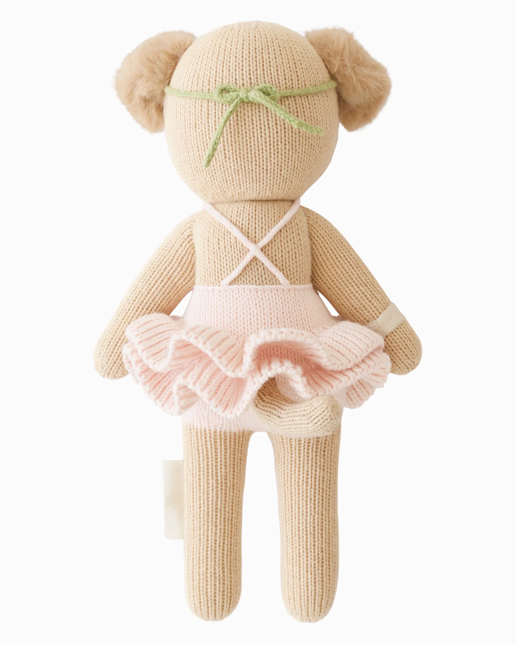 Soft plush pink ballet-themed puppy toy named Evelyn by Cuddle + Kind, featuring a gentle expression and detailed fur texture.