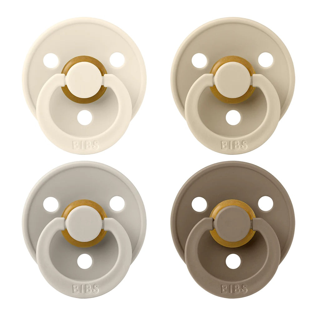 BIBS Colour Pacifiers / Dummies 4 Pack - Ivory/Sand/Vanilla/Dark Oak - Bubbadue