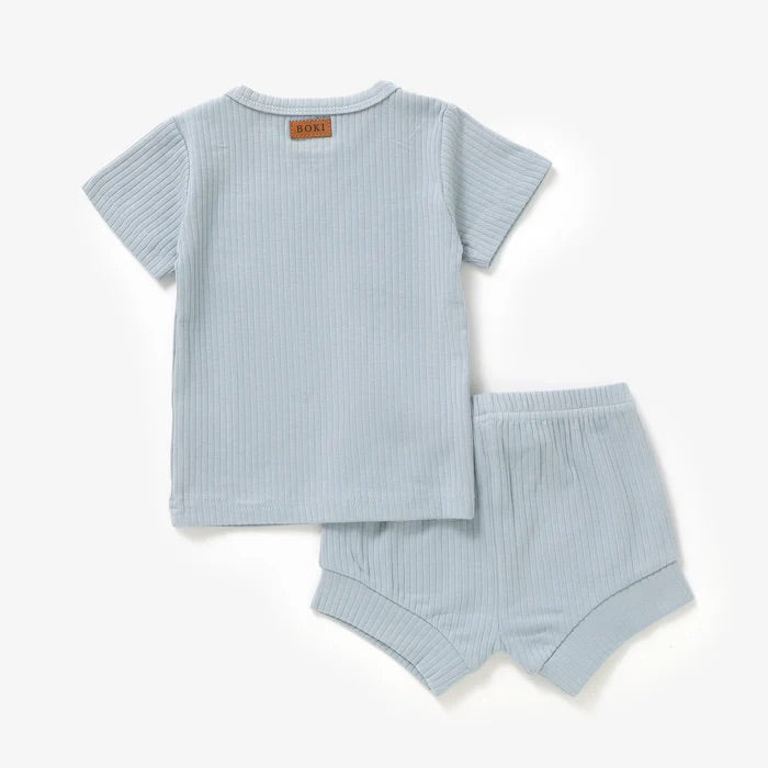2 Piece Organic Rib Pyjama Set - Light Blue