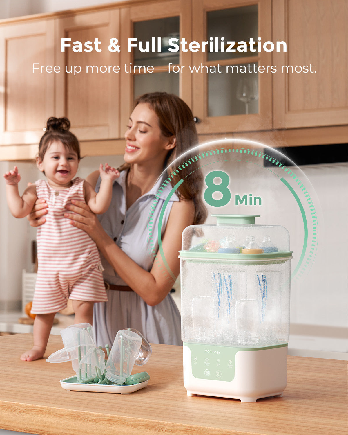 Momcozy sterilizer loaded with bottles