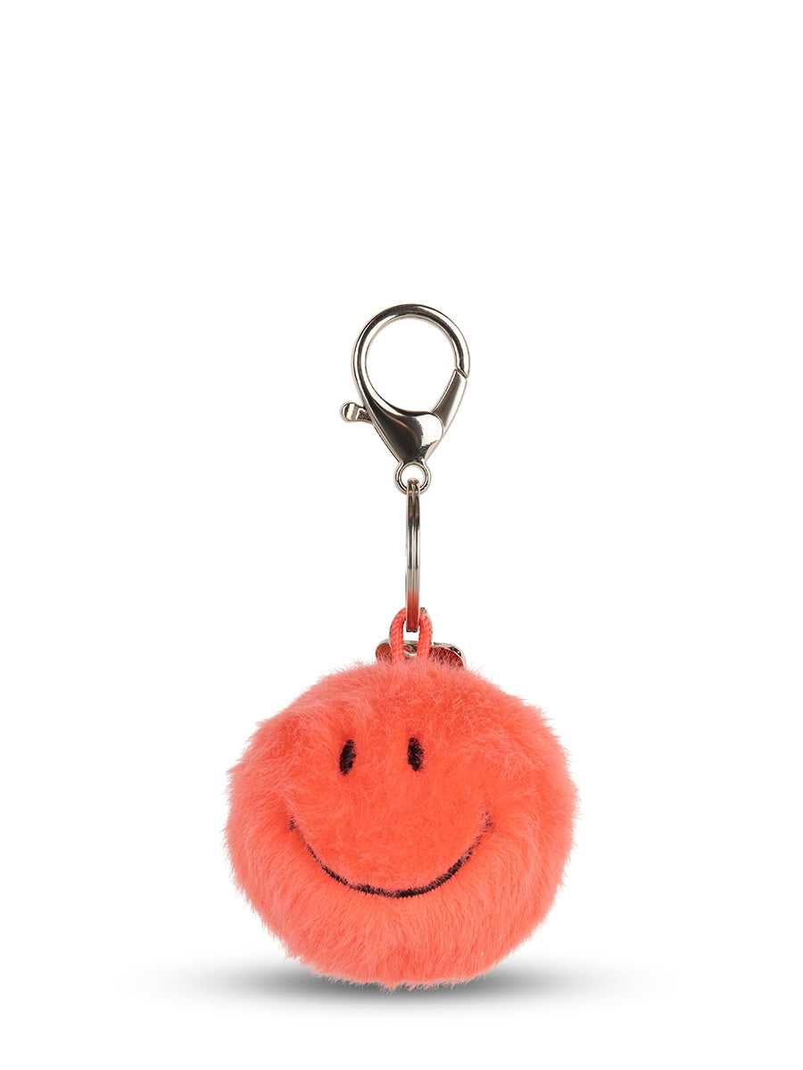 Smiley ECO Fuzzy Keychain (5.5cm) - Bright Coral