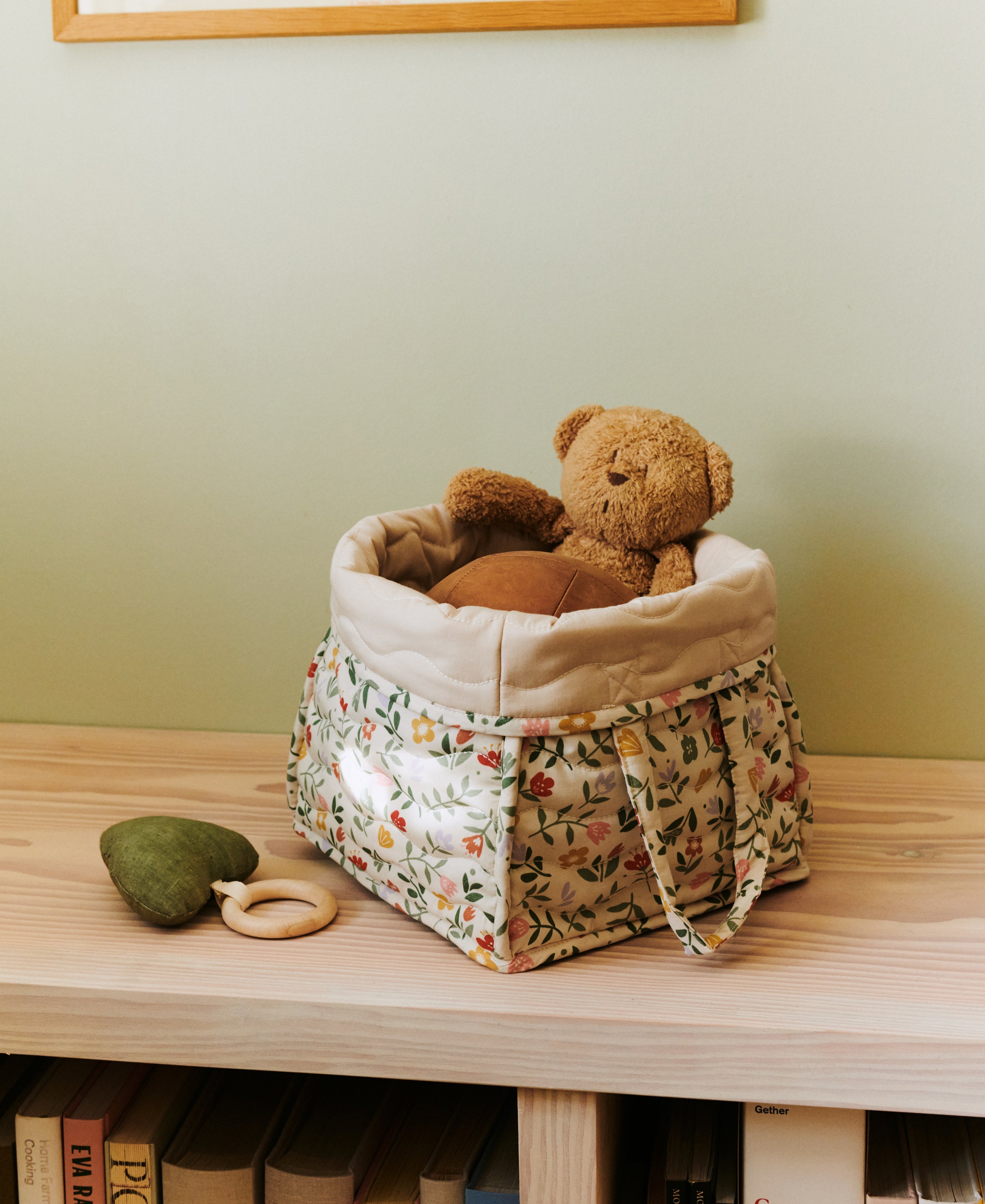 Dear April Ami Basket in Flower Market, soft storage basket for nursery essentials.