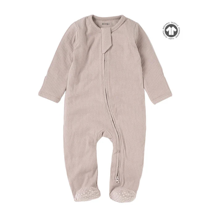 Organic Ribbed Romper With Footies & Mittens | Dusty Lilac - Bubbadue