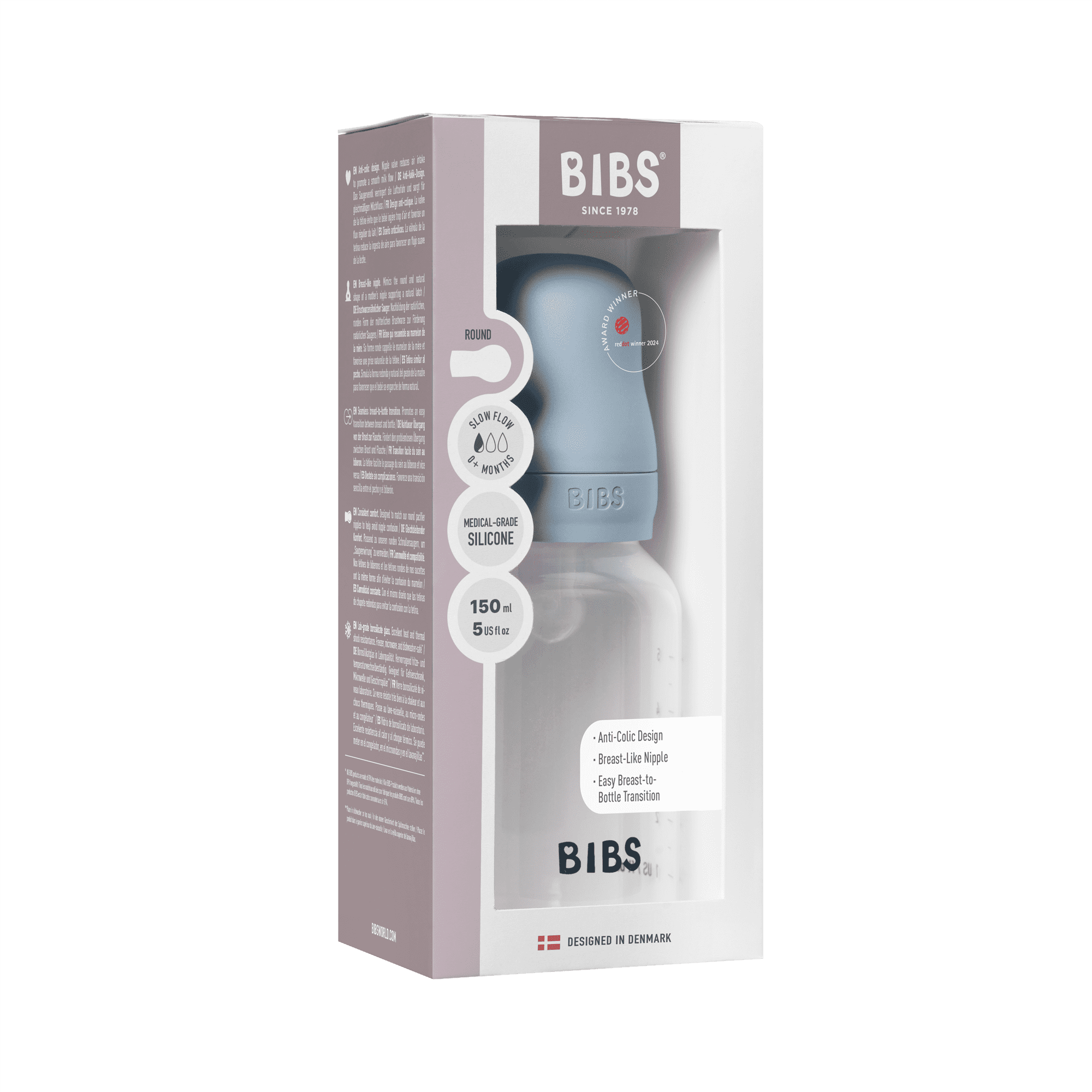BIBS Baby Bottle 150ml Silicone - Baby Blue - Bubbadue