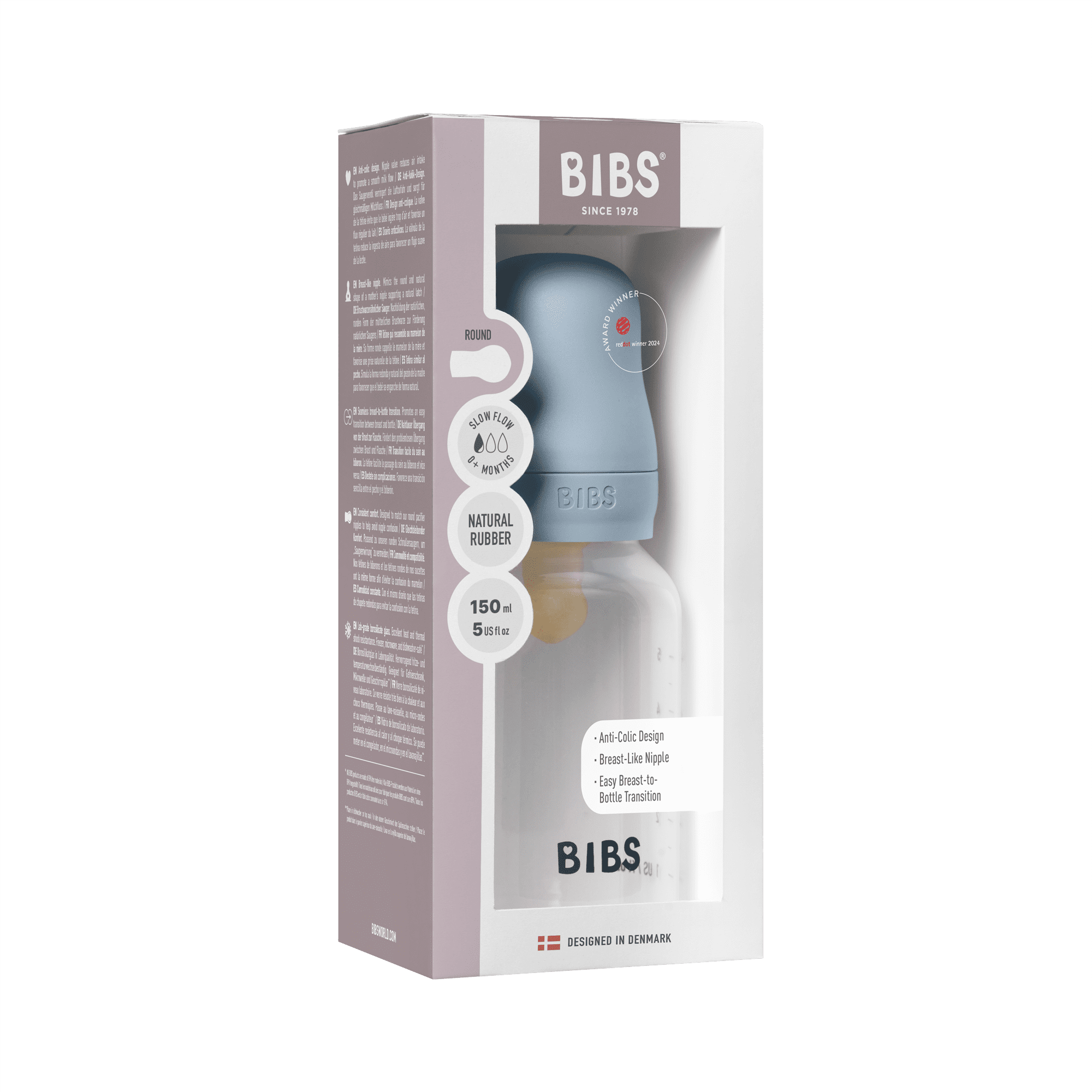 BIBS Baby Bottle 150ml Latex - Baby Blue - Bubbadue