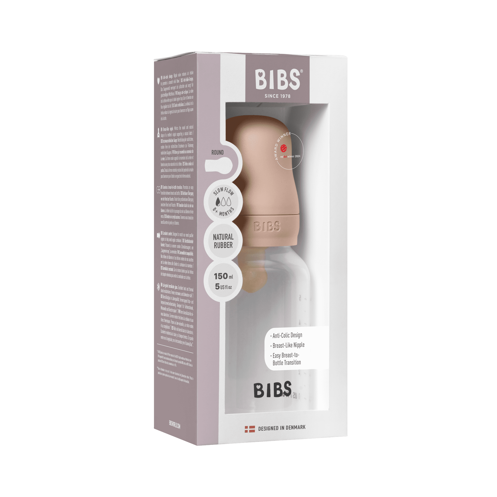 BIBS Baby Bottle 150ml Latex - Blush - Bubbadue