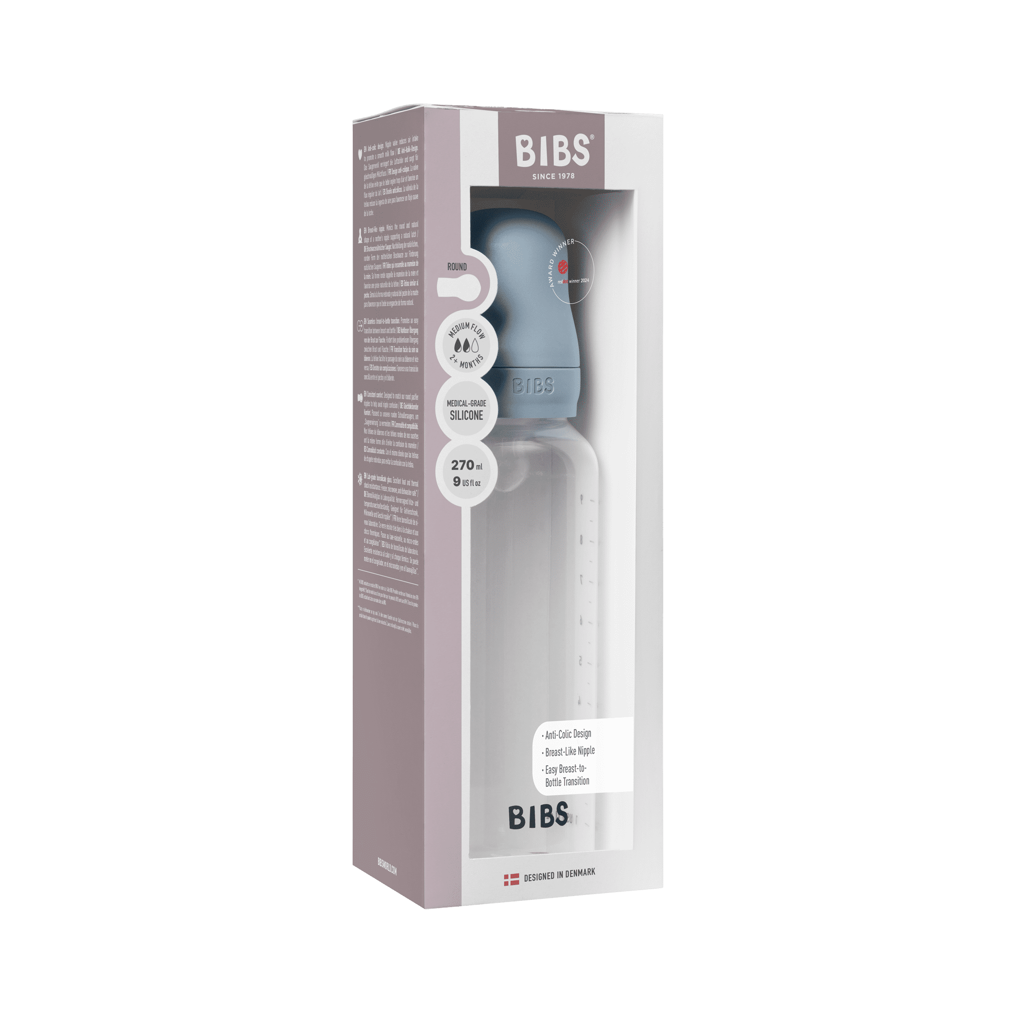 BIBS Baby Bottle 270ml Silicone - Baby Blue - Bubbadue