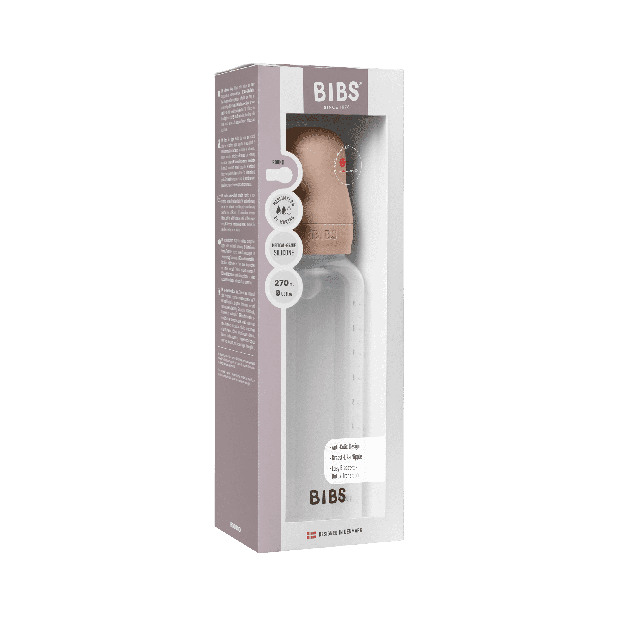 BIBS Baby Bottle 270ml Silicone - Blush - Bubbadue