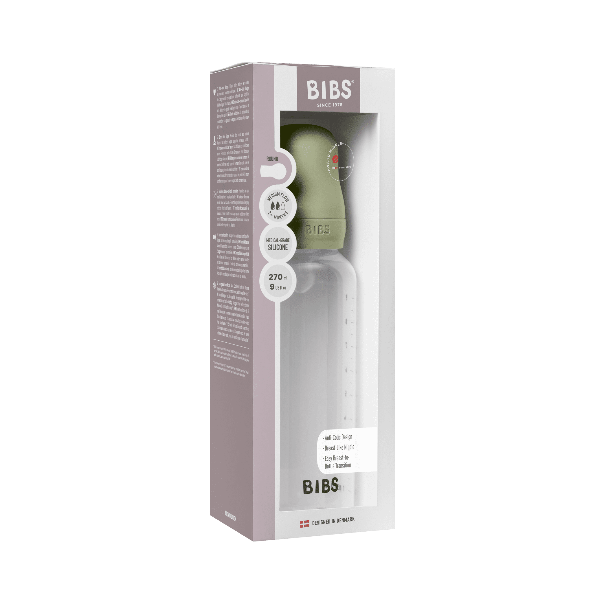 BIBS Baby Bottle 270ml Silicone - Sage