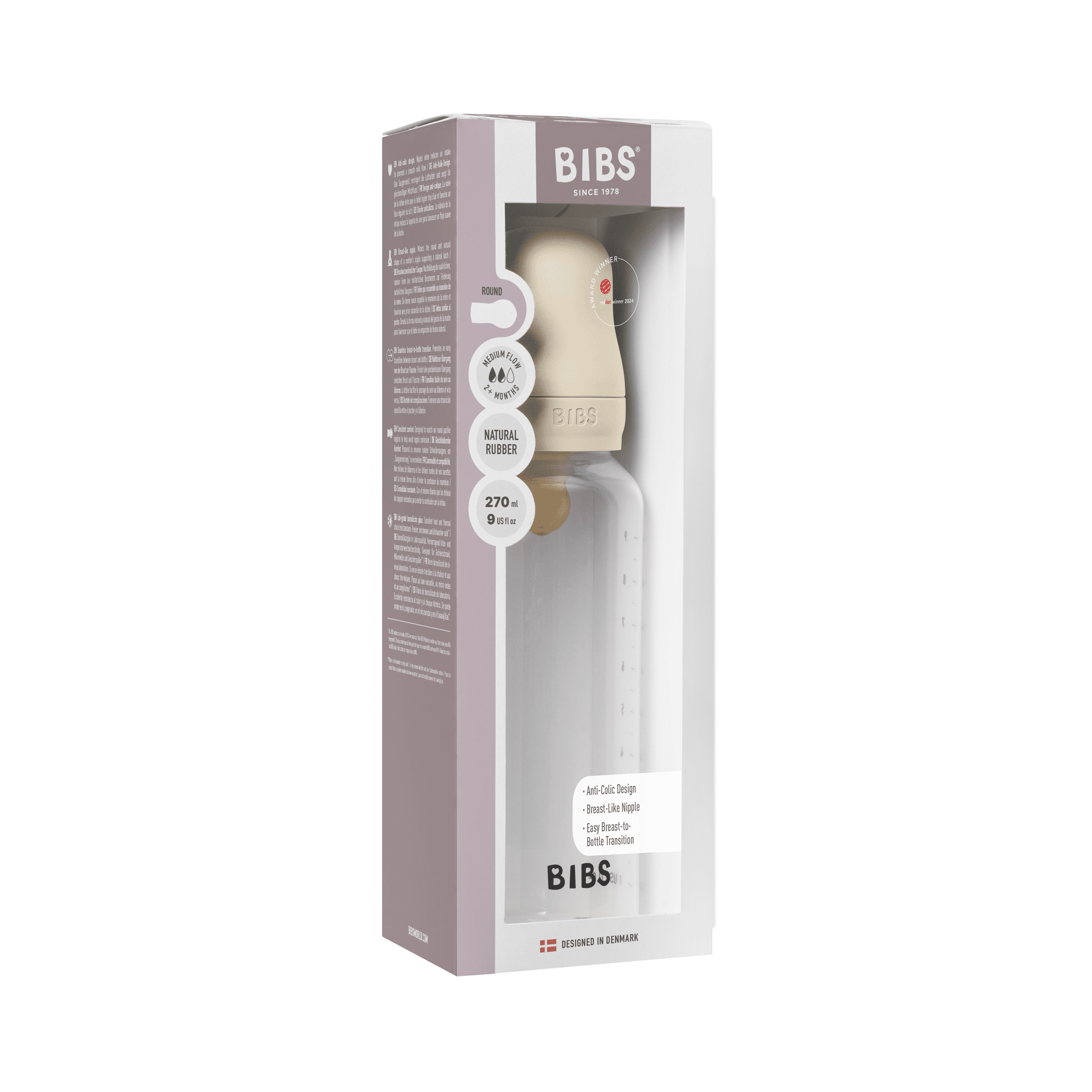 BIBS Baby Bottle 270ml Latex - Ivory - Bubbadue