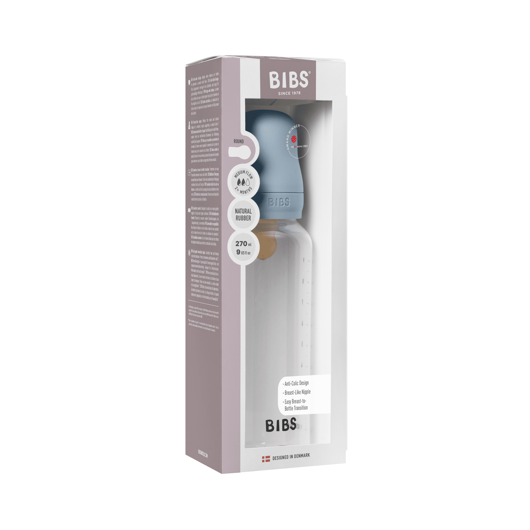 BIBS Baby Bottle 270ml Latex - Baby Blue - Bubbadue