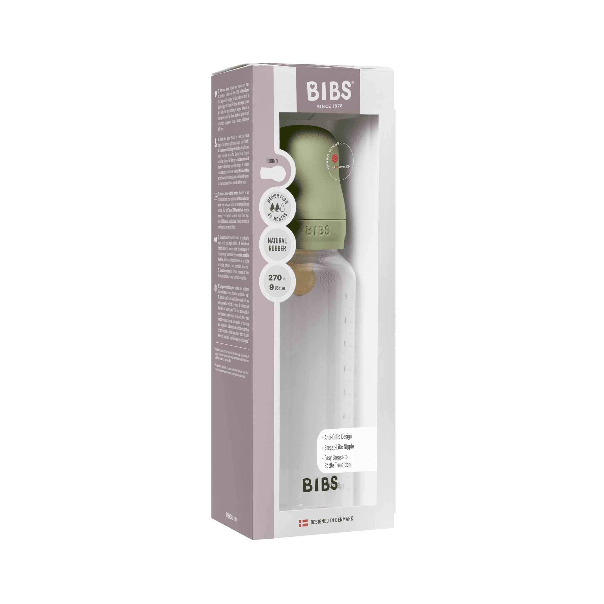 BIBS Baby Bottle 270ml Latex - Sage - Bubbadue