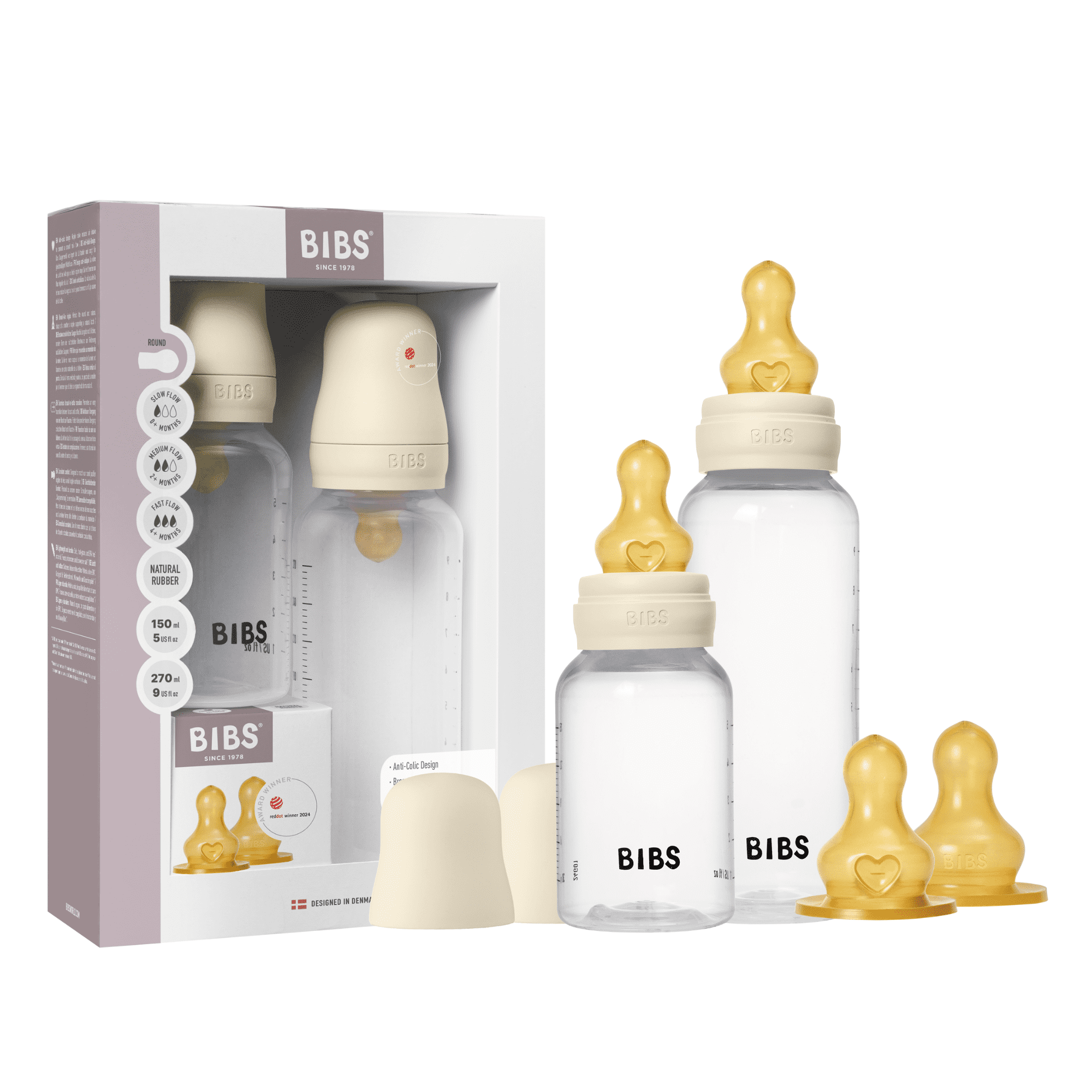 BIBS Baby Bottle Grow and Flow set 150ml/270ml Latex - Ivory - Bubbadue