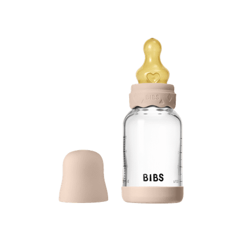 BIBS Boheme Glass Baby Bottle 120ml Latex - Blush - Bubbadue
