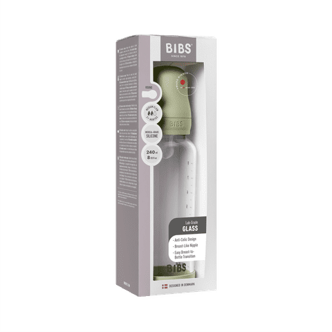 BIBS Glass Baby Bottle 240ml Silicone - Sage