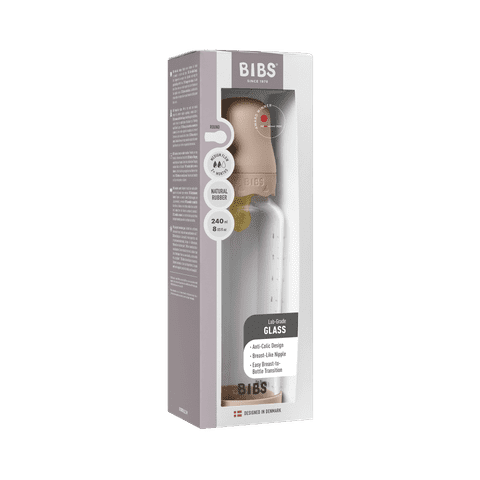 BIBS Boheme Glass Baby Bottle 240ml Latex - Blush - Bubbadue