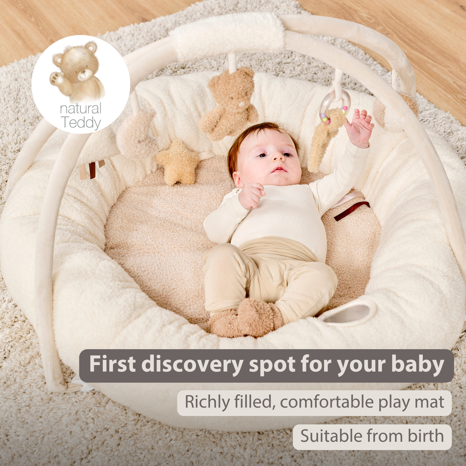 Nattou Teddy Stuffed Playmat with Arches - Ecru