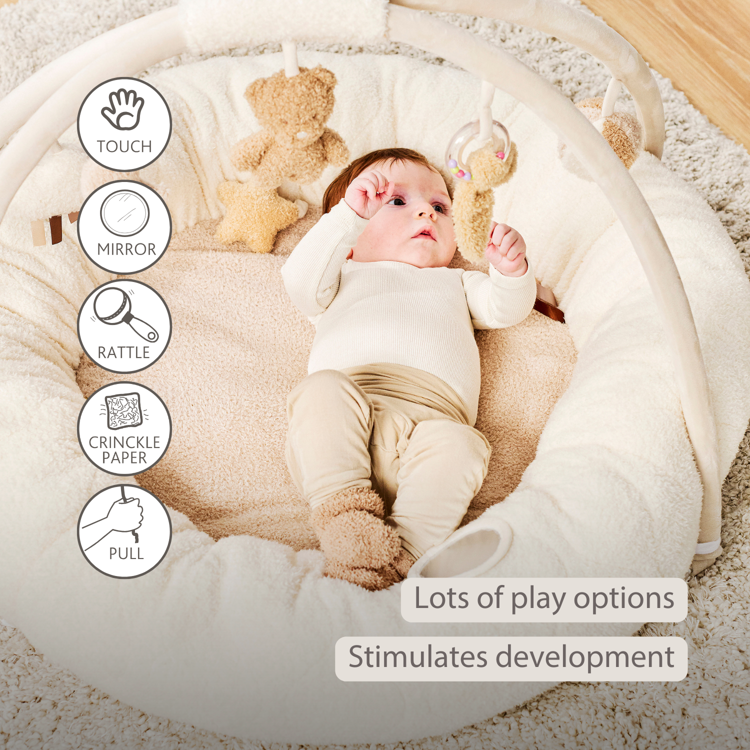 Nattou Teddy Stuffed Playmat with Arches - Ecru