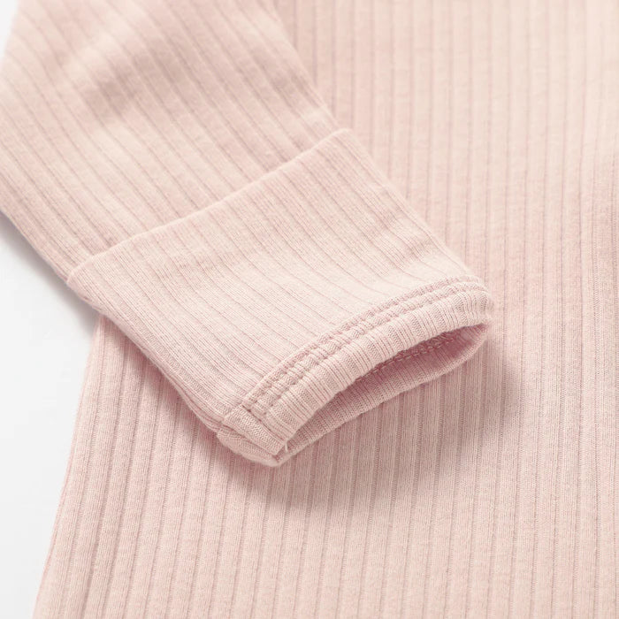 Organic Ribbed Romper With Footies & Mittens | Baby Pink - Bubbadue