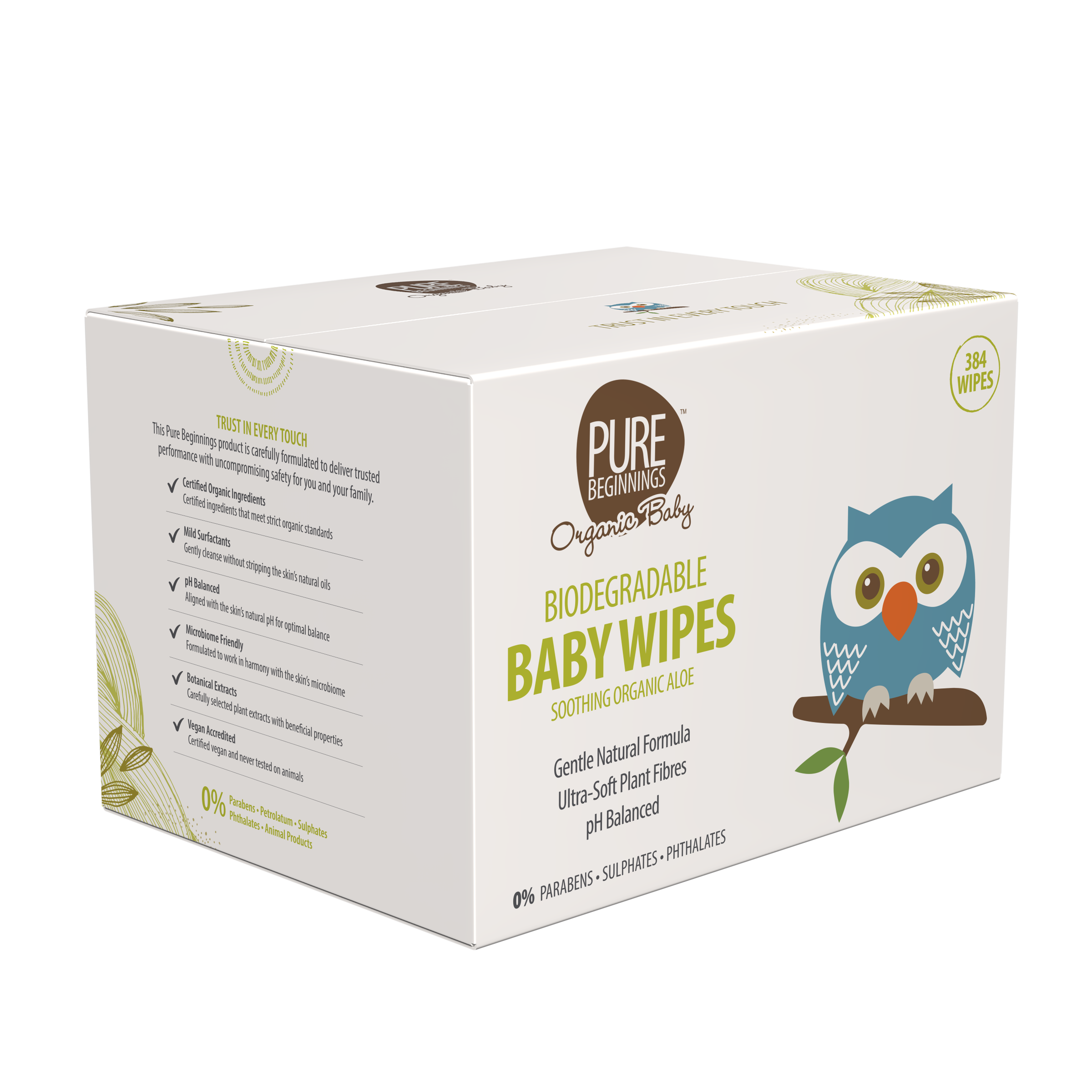 Pure Beginnings Biodegradable Baby Wipes six pack box side view