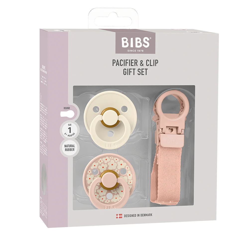 BIBS Colour Pacifier & Loop Clip Gift Set - Blush