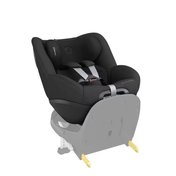 Maxi Cosi Pearl 360 Pro travel system car seat in authentic black, rearward-facing view for baby and toddler safety