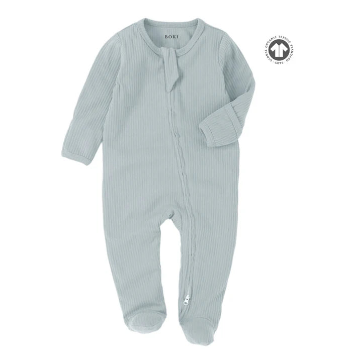 Organic Ribbed Romper With Footies & Mittens | Baby Blue - Bubbadue