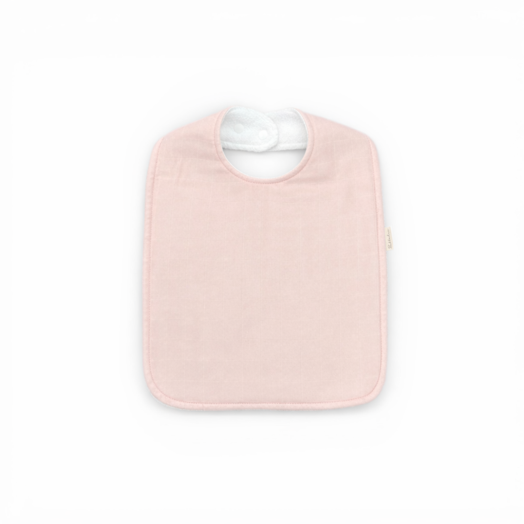 Bubbadue oversized feeding bib in blush color with soft waterproof fabric and adjustable neck strap for easy feeding.