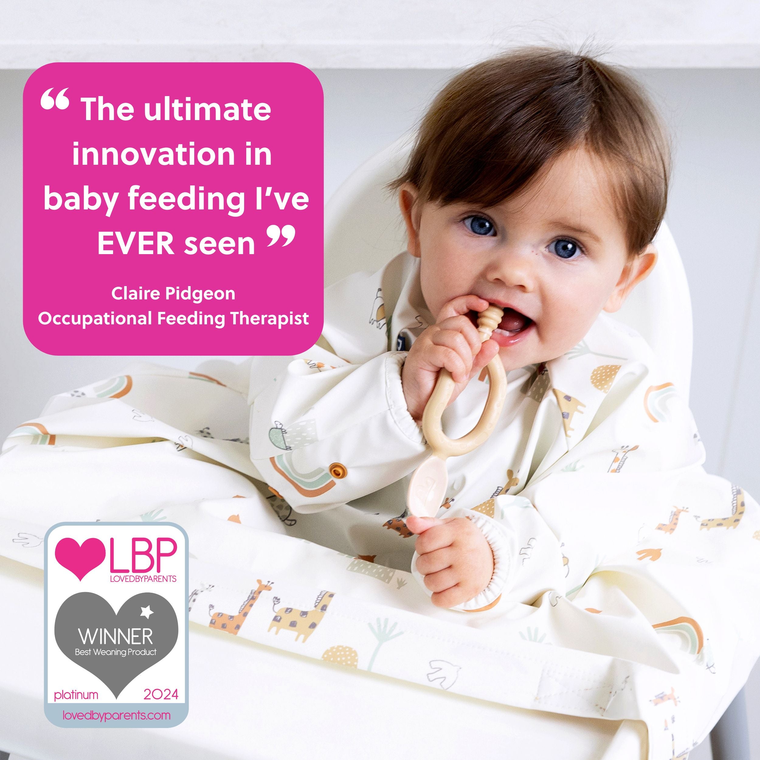 Set of two FAWN Bibado Dippit baby weaning spoons with soft silicone tips and ergonomic handles for easy feeding.