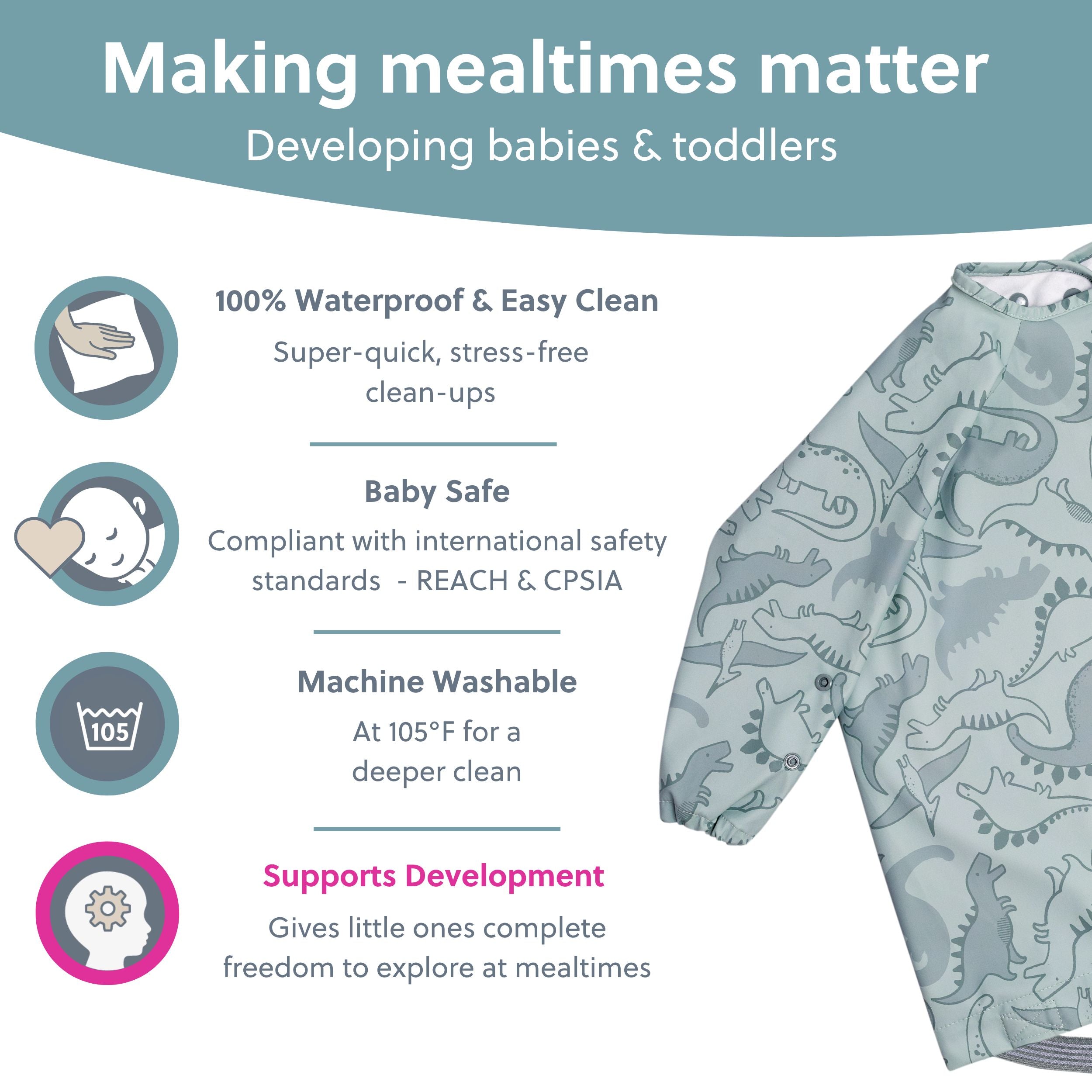 Bibado Dino Roar Coverall for babies, featuring colorful dinosaur print and comfortable fabric, perfect for everyday wear.