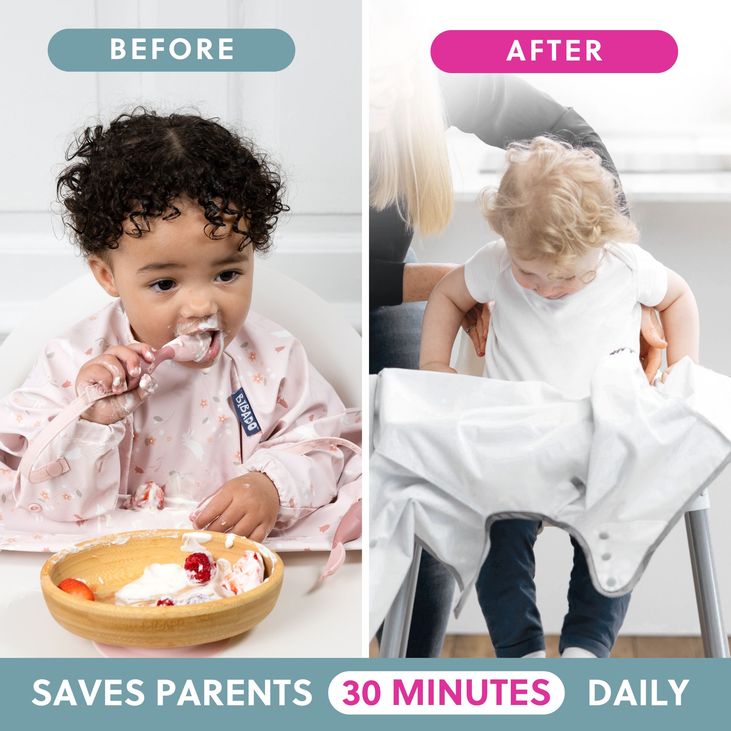 Bibado Botanical Bunnies coverall featuring a colorful bunny print, soft fabric, and comfortable fit for babies.