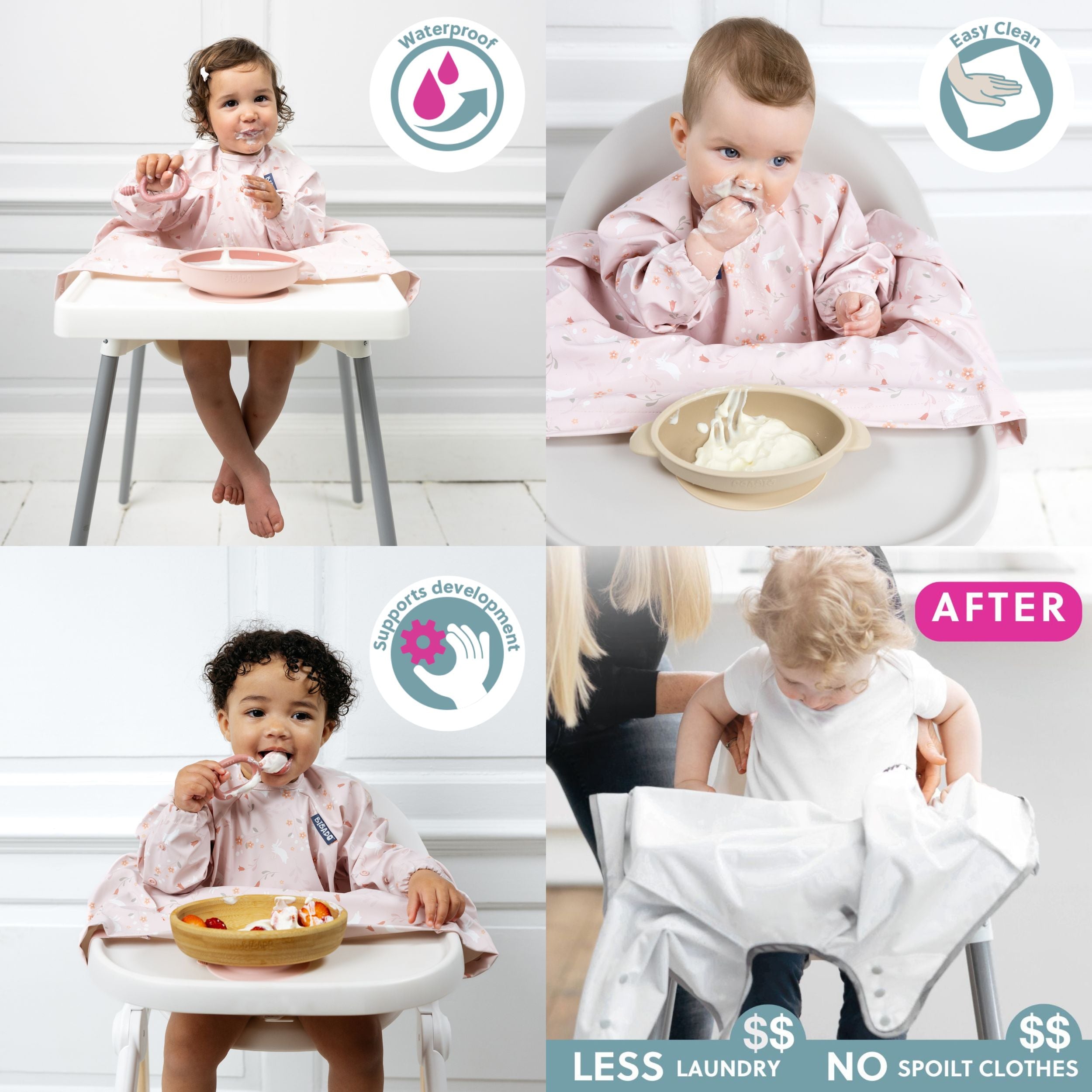 Bibado Botanical Bunnies coverall for babies, featuring a colorful bunny and plant print on soft fabric