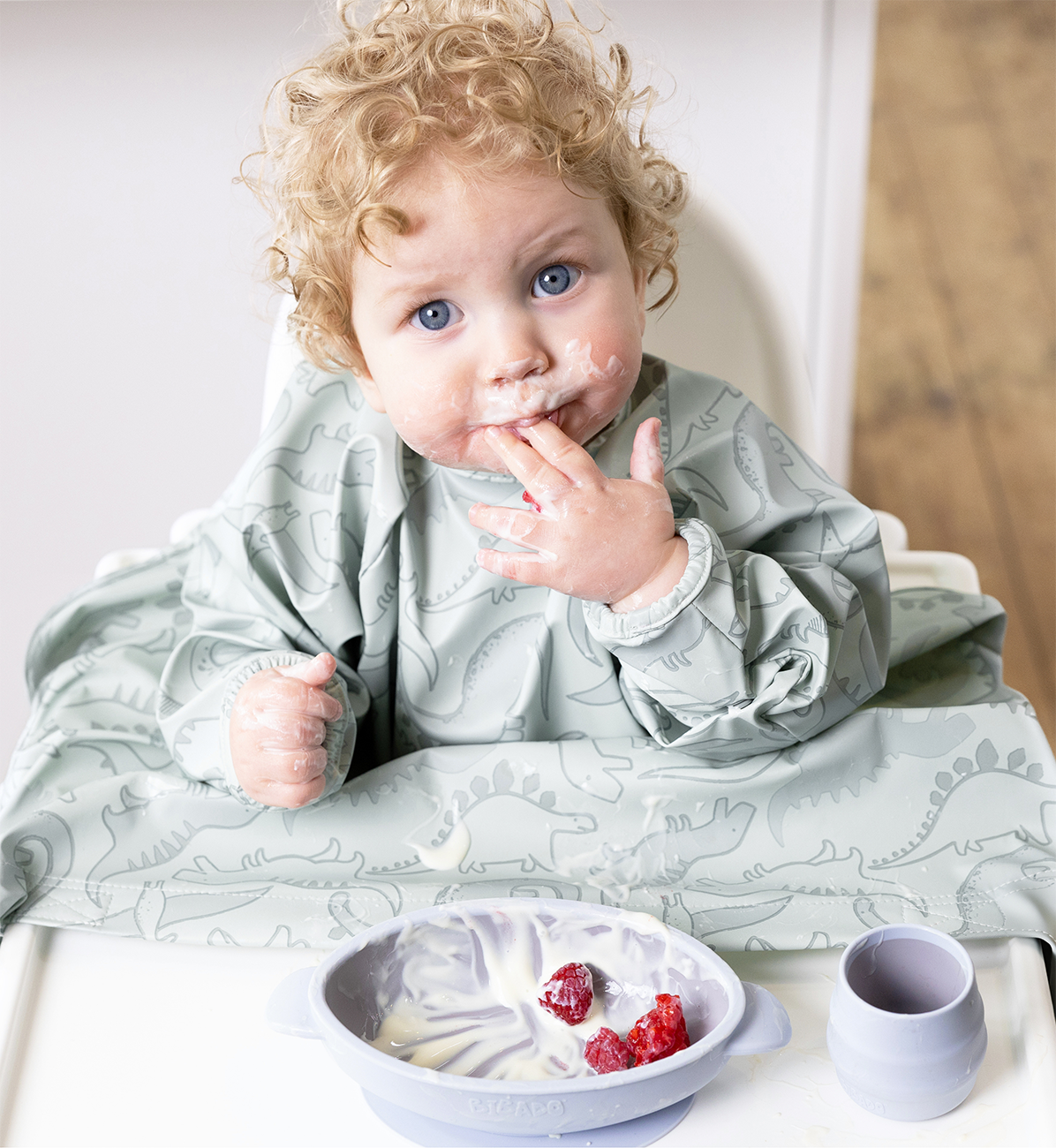 Bibado Silicone Suction Bowl in Mist color, featuring a secure suction base and smooth silicone surface for easy feeding.