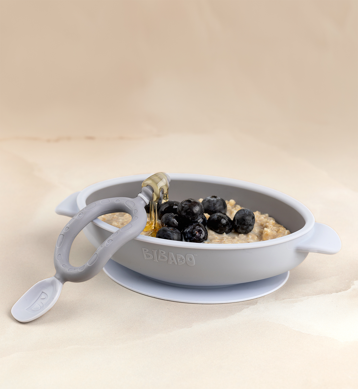 Bibado Silicone Suction Bowl in Mist color with secure suction base, ideal for young children’s meals and easy to clean.