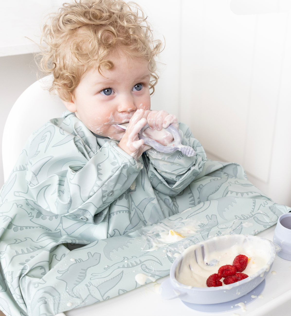 Bibado Silicone Suction Bowl in Mist color, featuring a secure suction base and smooth silicone surface for easy feeding.