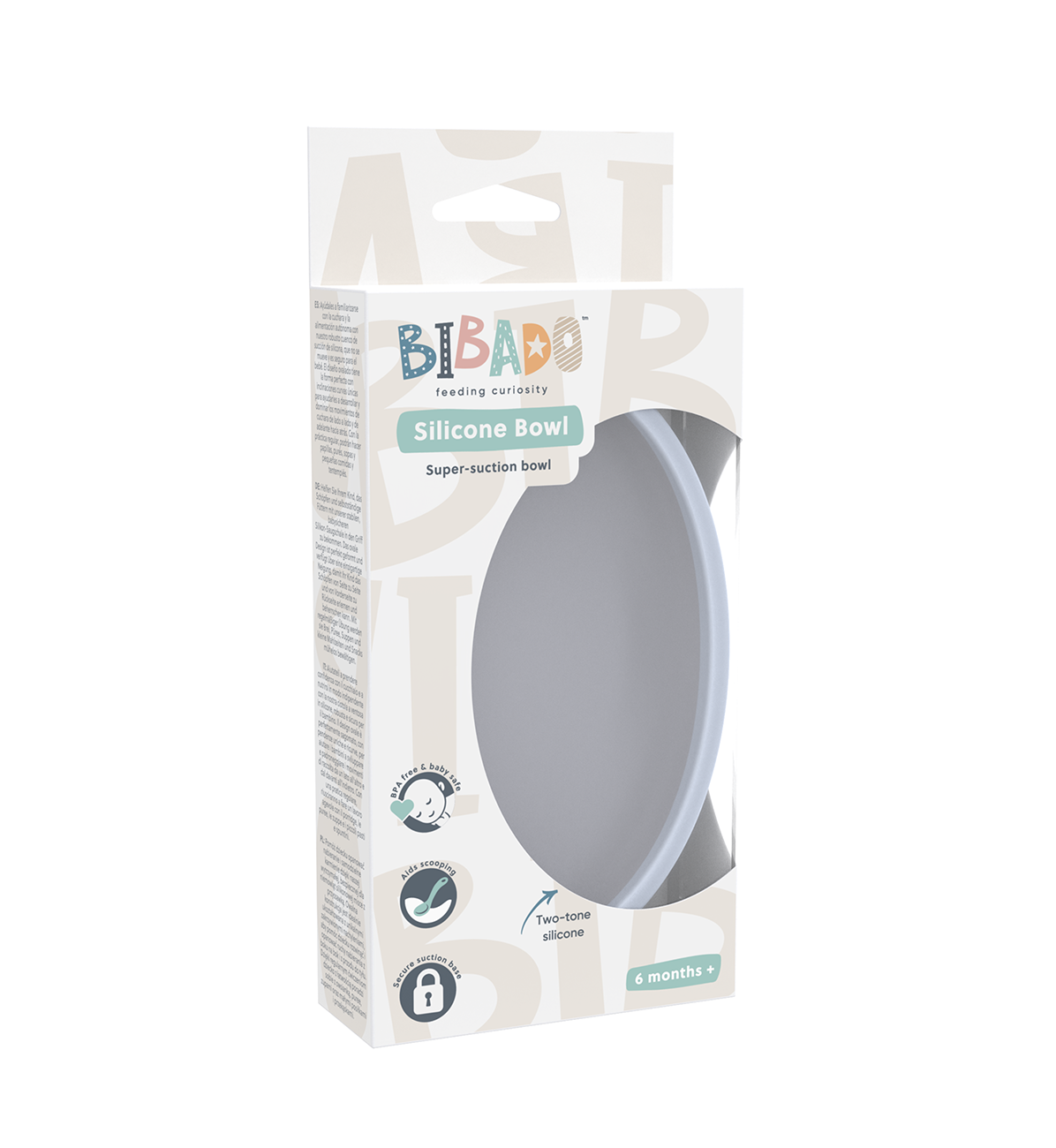 Bibado Silicone Suction Bowl in Mist color, features a child-friendly design with a secure suction base for easy feeding.