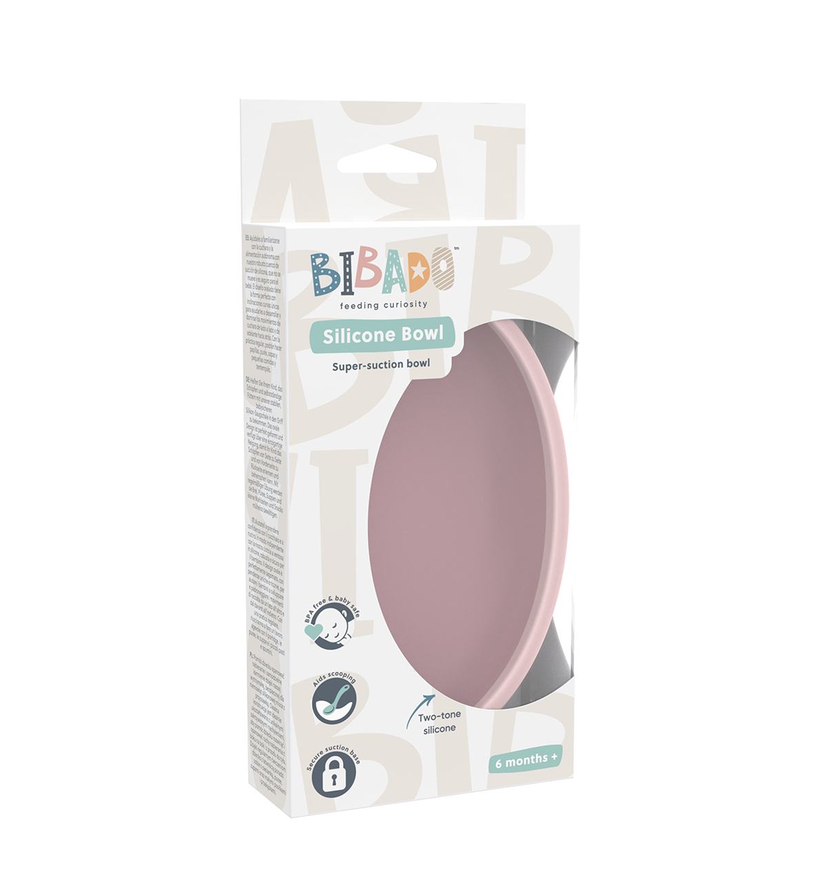 Pink Bibado silicone suction bowl with a stable base and smooth edges, designed for easy feeding and mess-free mealtime.