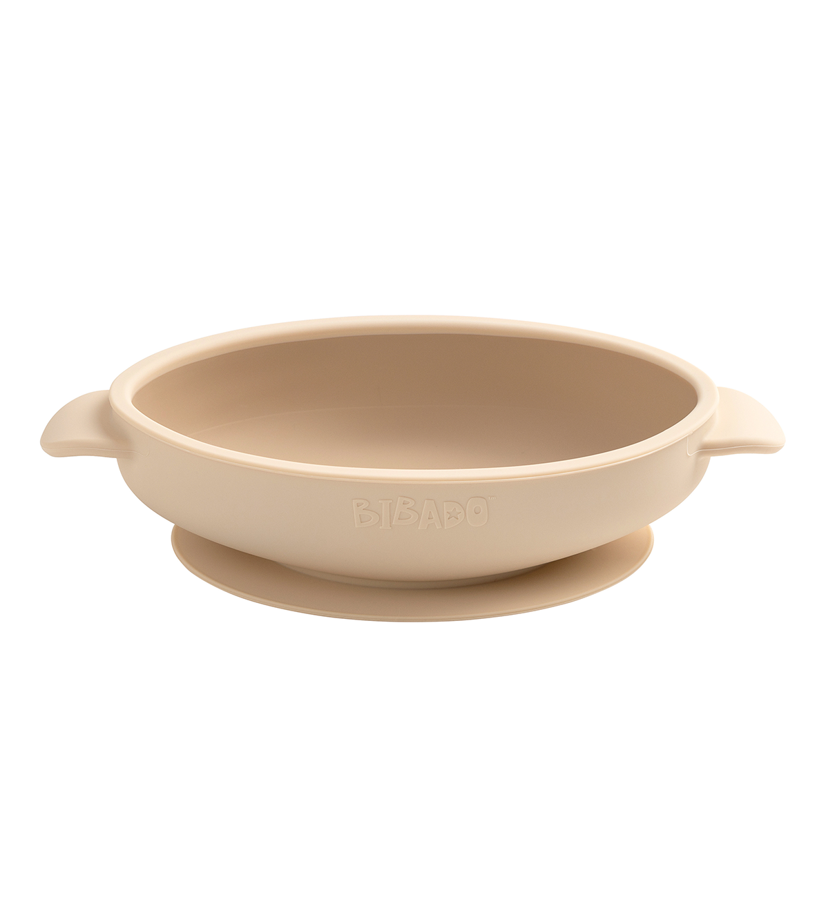 Bibado silicone suction bowl in fawn color with a wide base and high sides for easy feeding and mess-free mealtime.