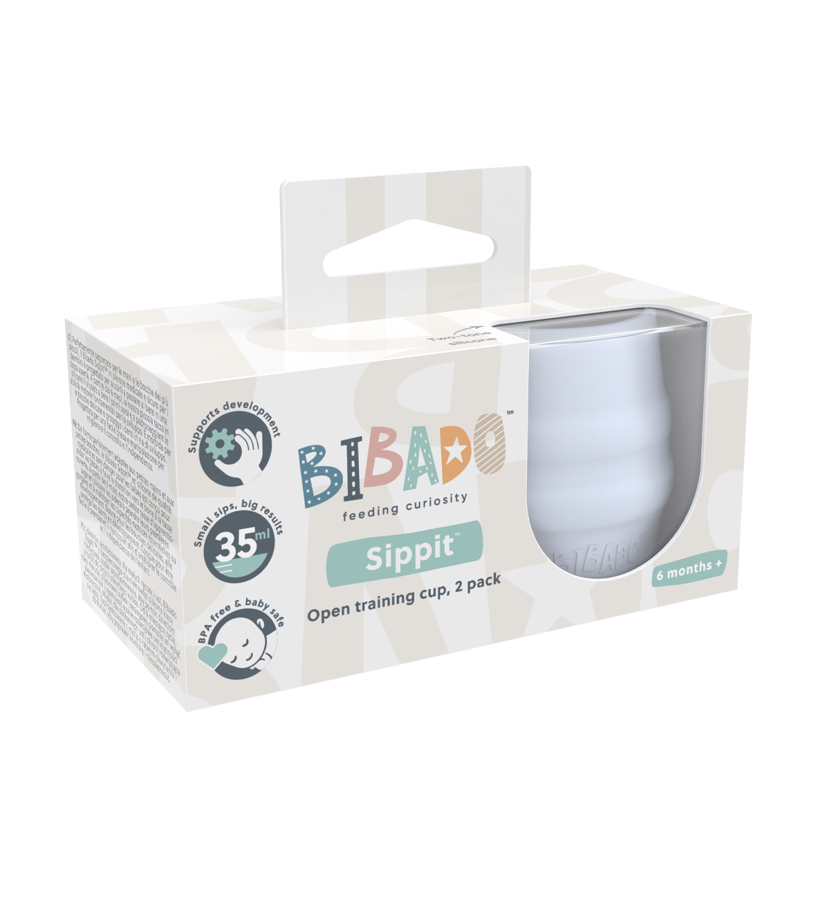 Bibado Sippit Cup 2-pack in mist color, child-friendly spill-proof cups with easy-grip design for toddlers.