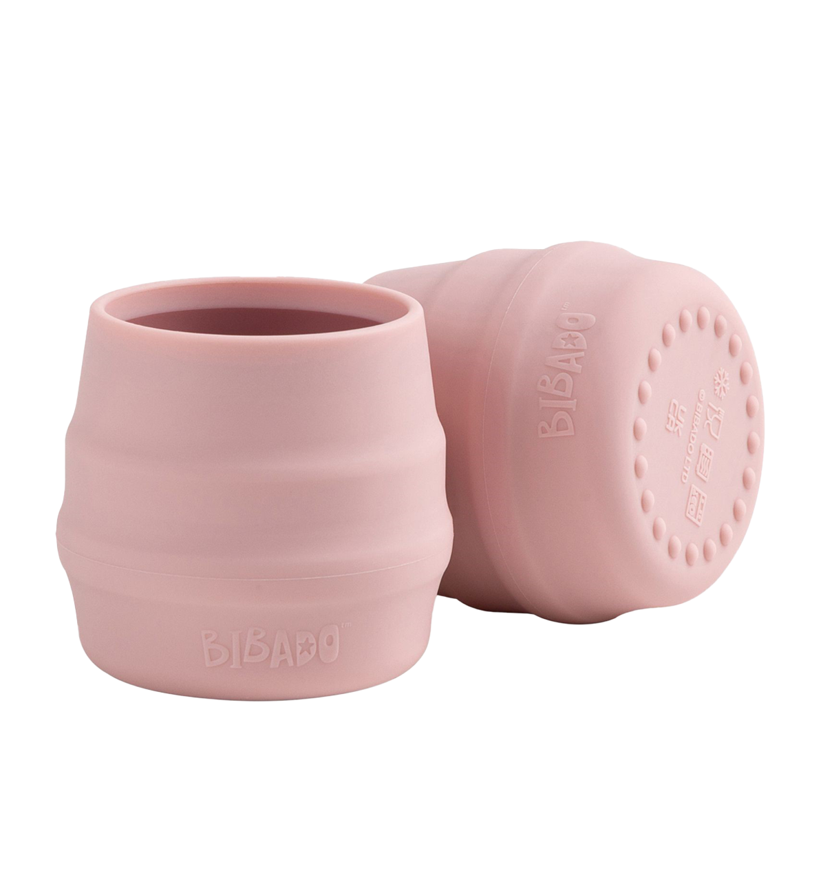 Bibado Mealtime Set in blush with colorful utensils and a spill-proof plate for toddlers and young children.