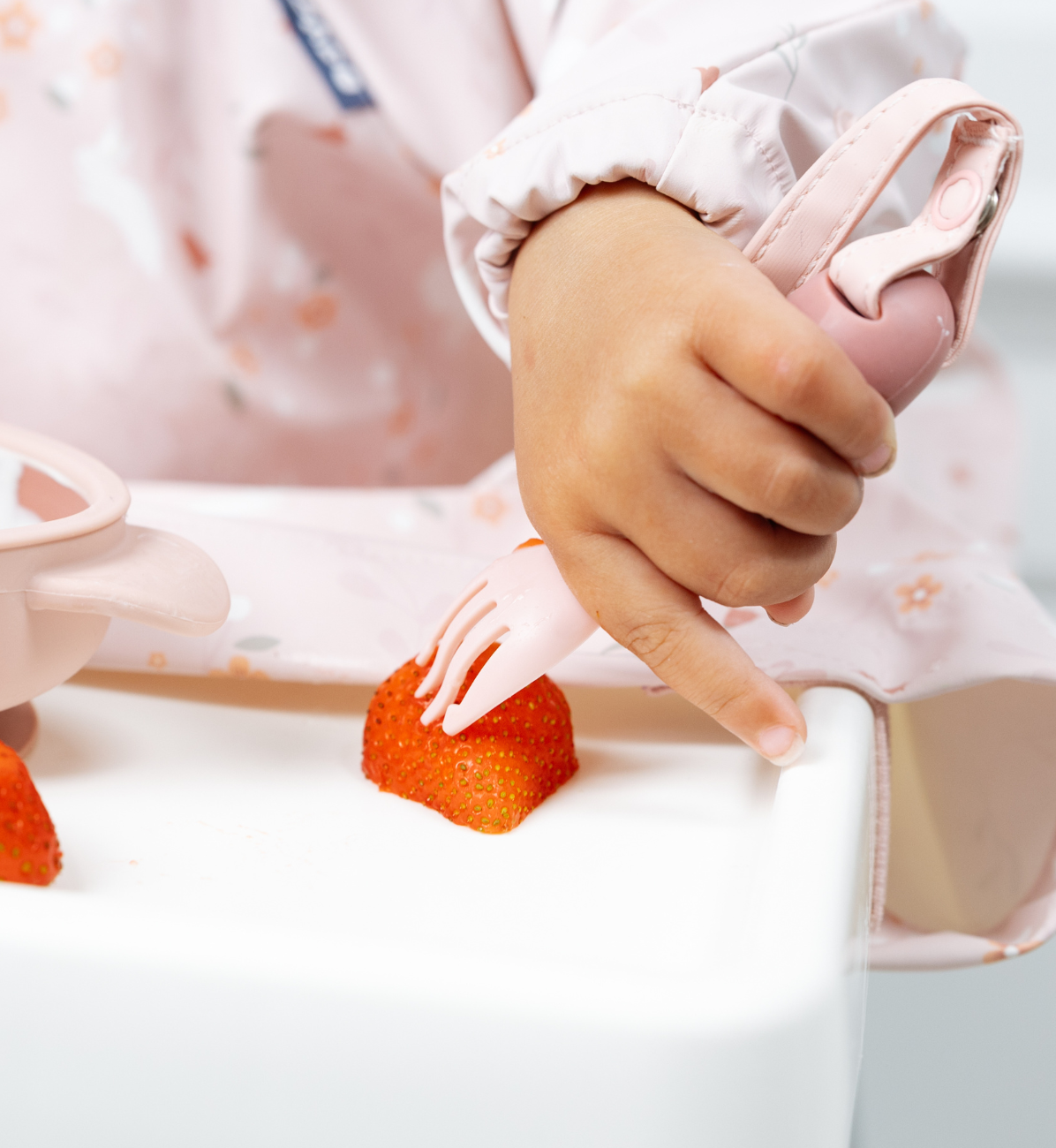 Bibado Handi Cutlery in blush color, toddler-friendly utensil set designed for easy gripping and feeding.