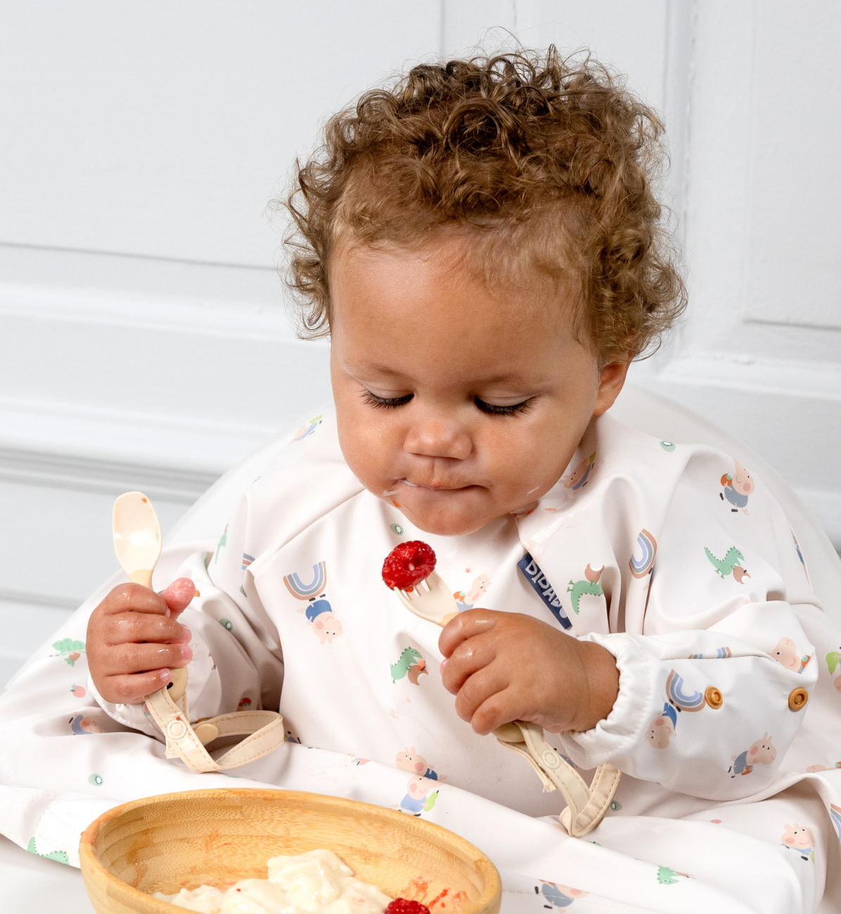 Bibado Handi Cutlery in Fawn, child-friendly utensils with ergonomic handles, designed for easy grip and feeding.