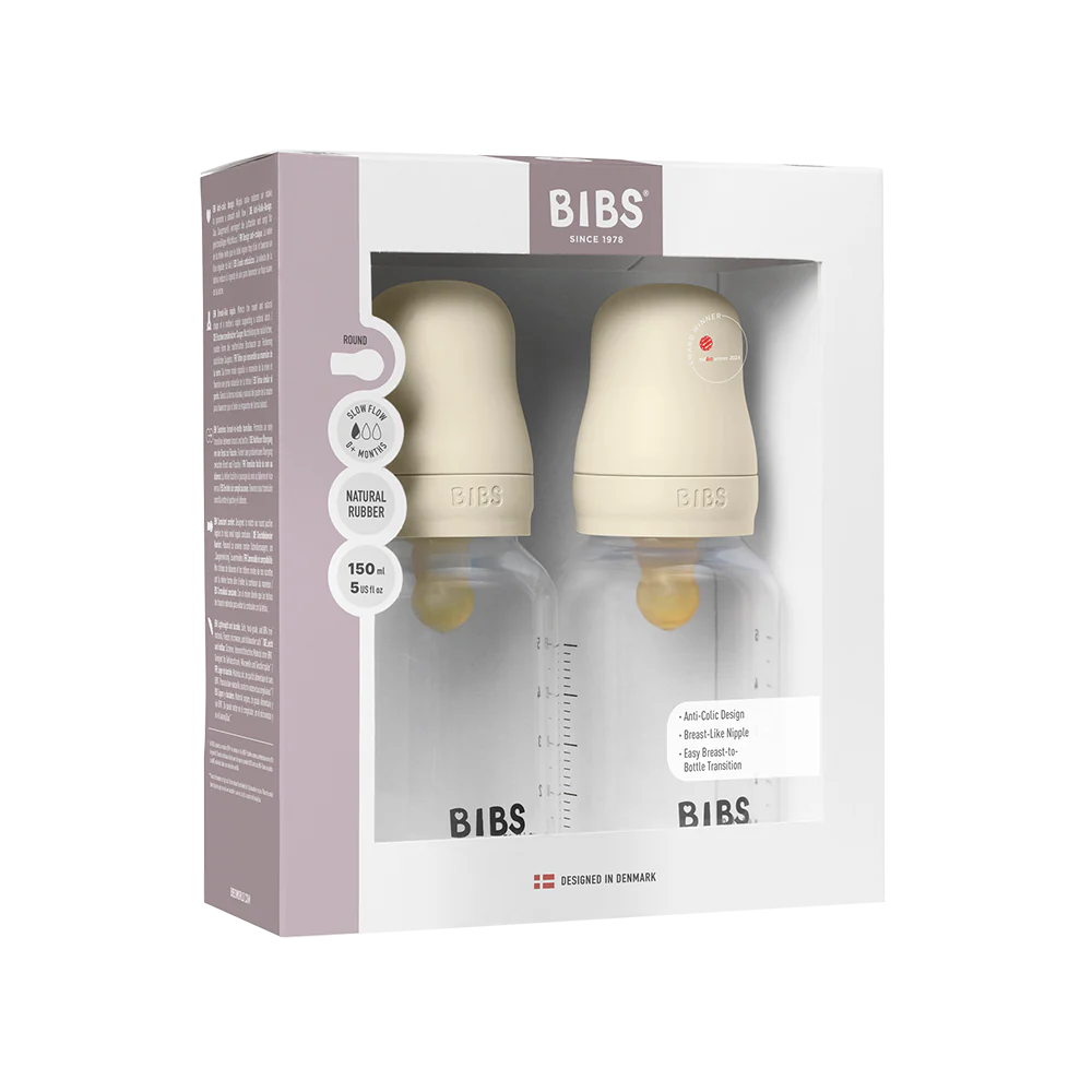 BIBS Baby Bottle 150ml 2 Pack Latex - Ivory - Bubbadue