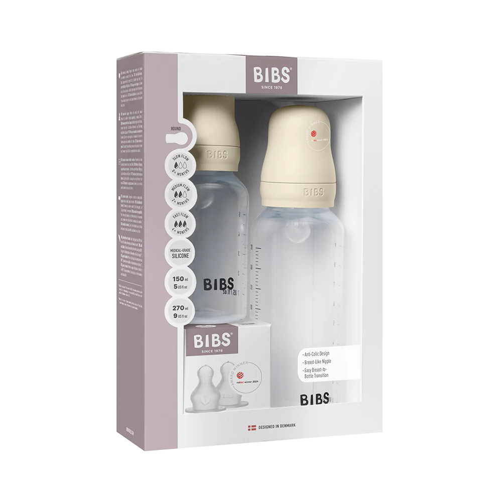 BIBS Baby Bottle Grow and Flow set 150ml/270ml Silicone - Ivory - Bubbadue