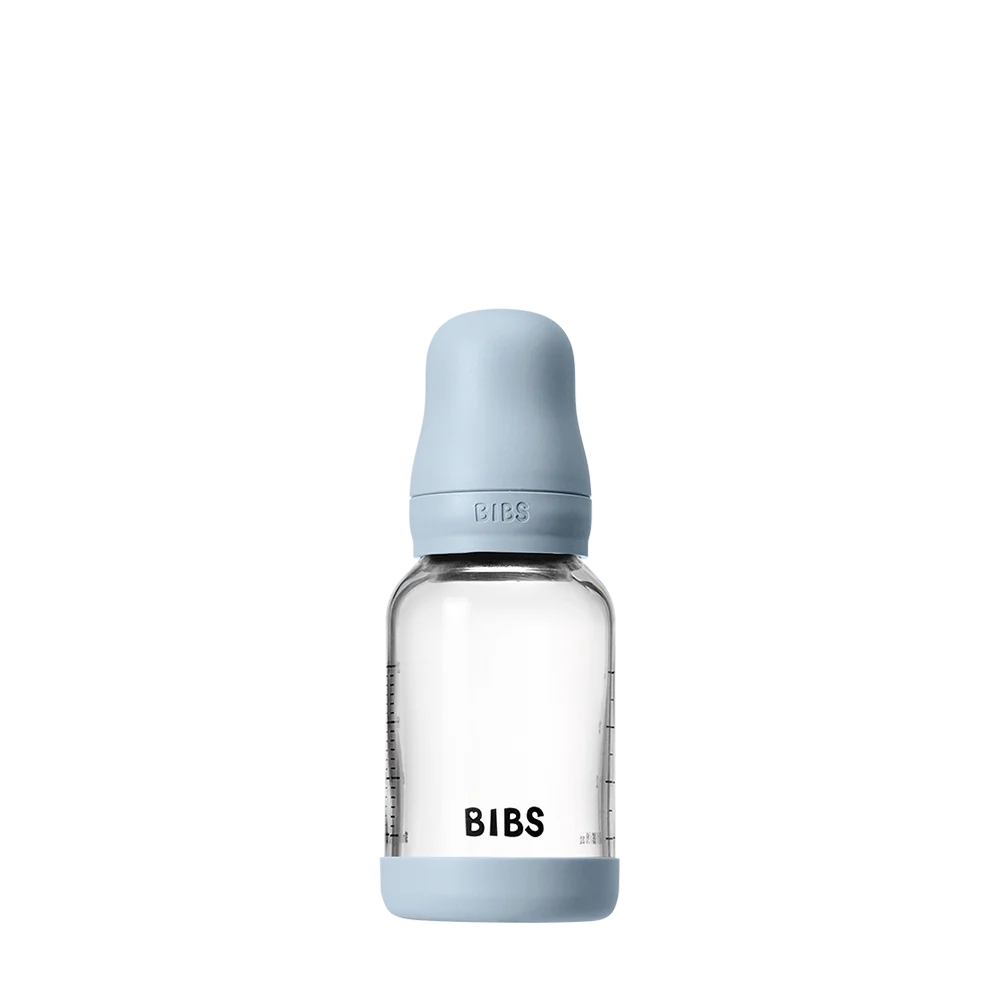 BIBS Glass Baby Bottle 120ml Latex - Baby Blue