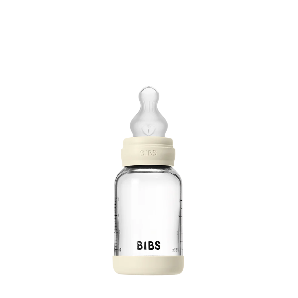 BIBS Glass Baby Bottle 120ml Silicone - Ivory